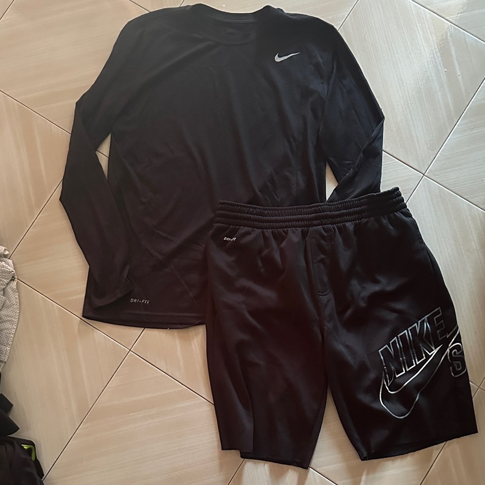 Nike Black Dri-FIT Long Sleeve and Shorts Set